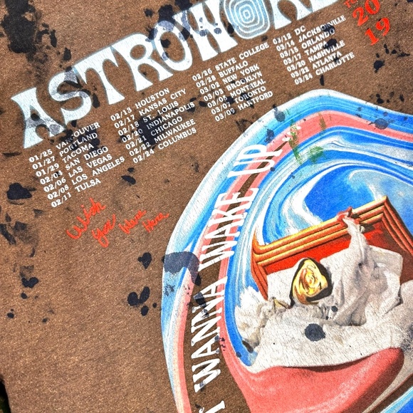 Travis Scott 2019 AstroWorld Wish You Were Here Brown Thrashed Tour Hoodie L - Picture 5 of 10